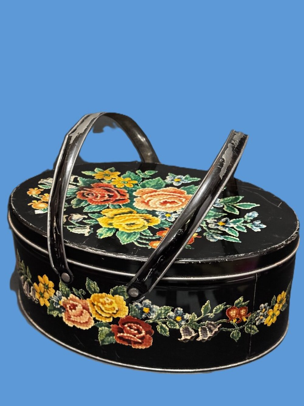 Dutch Maid Double Handle Oval Metal Box Container with Lid, Vintage Circa 1950s